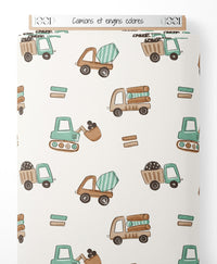 Tissu - Camions et engins colorés