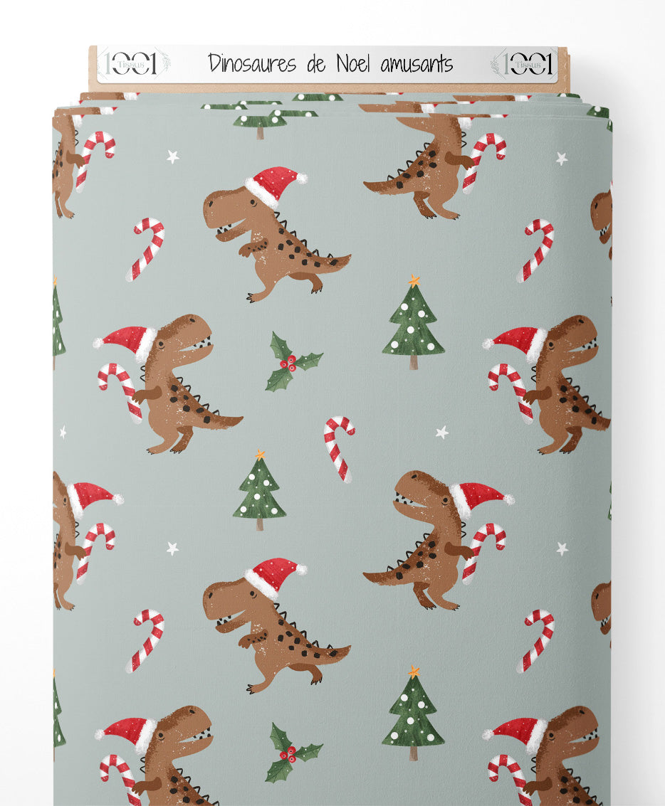 Tissu - Dinosaures de Noël amusants