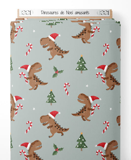 Tissu - Dinosaures de Noël amusants