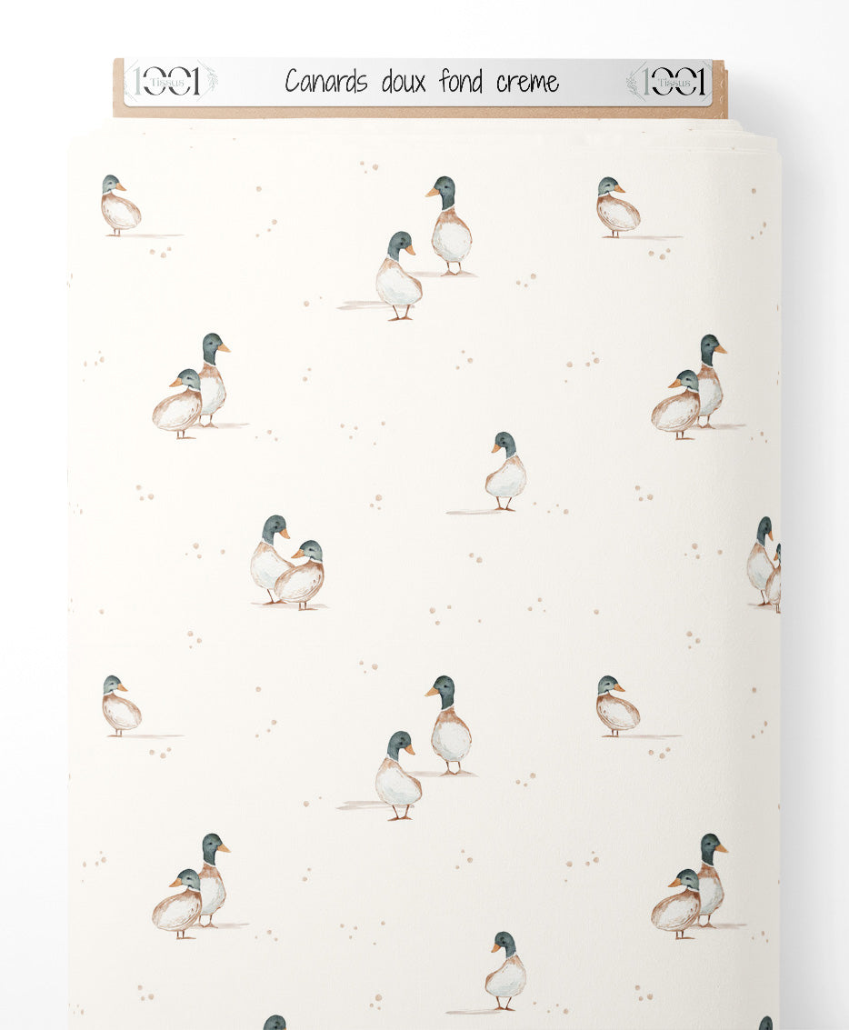 Tissu - Canards doux sur fond crème