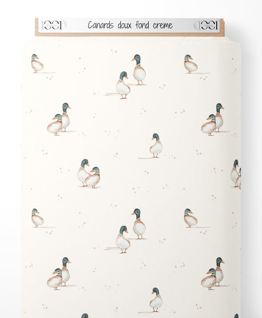 Tissu - Canards doux sur fond crème