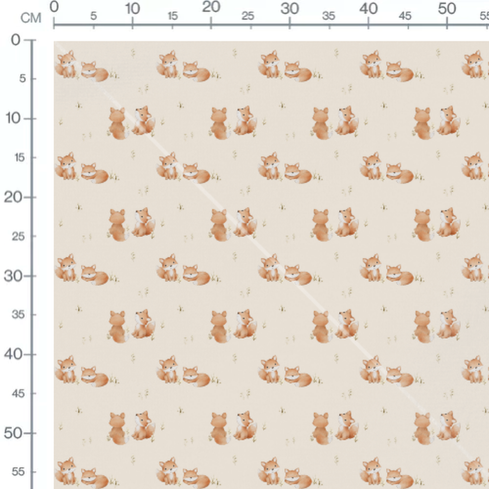 Tissu - Renards et herbes sur fond beige