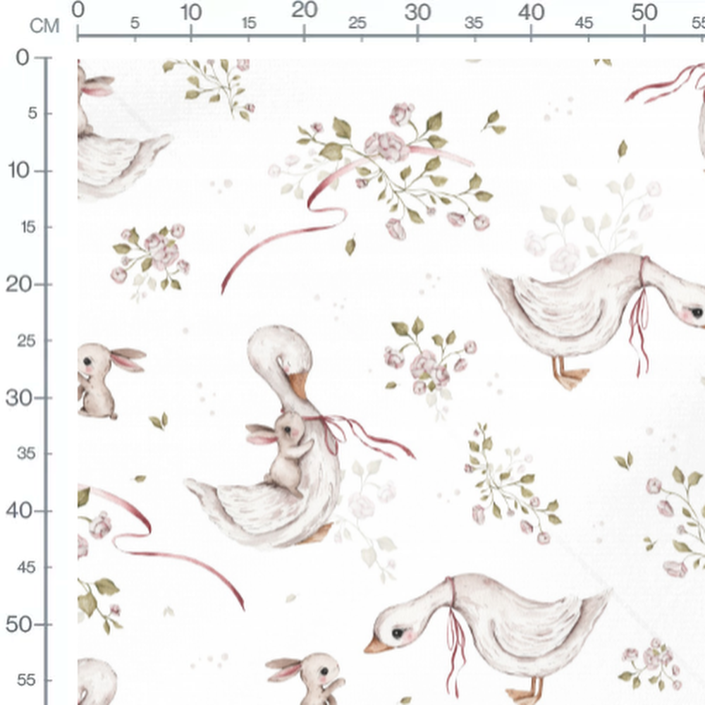 Tissu - Canards et lapins fleuris
