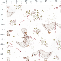 Tissu - Canards et lapins fleuris