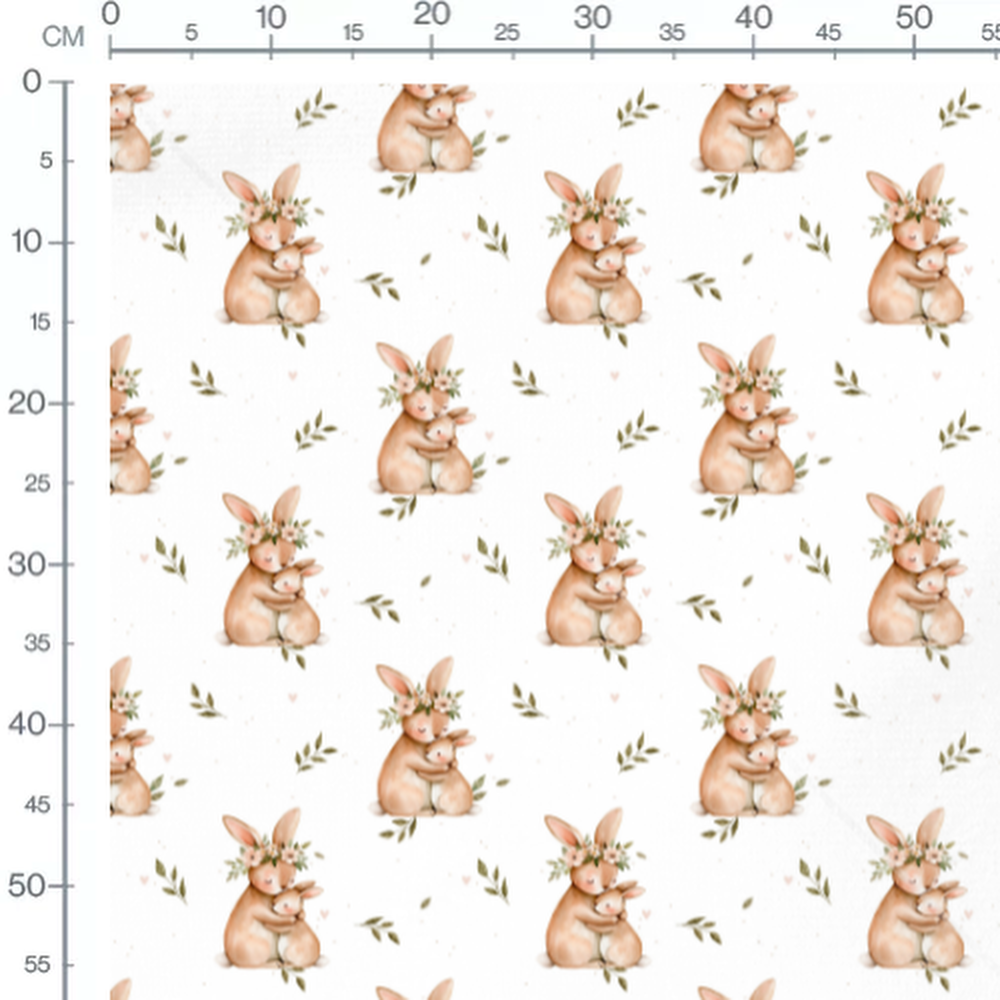 Tissu - Lapins câlins et feuillages