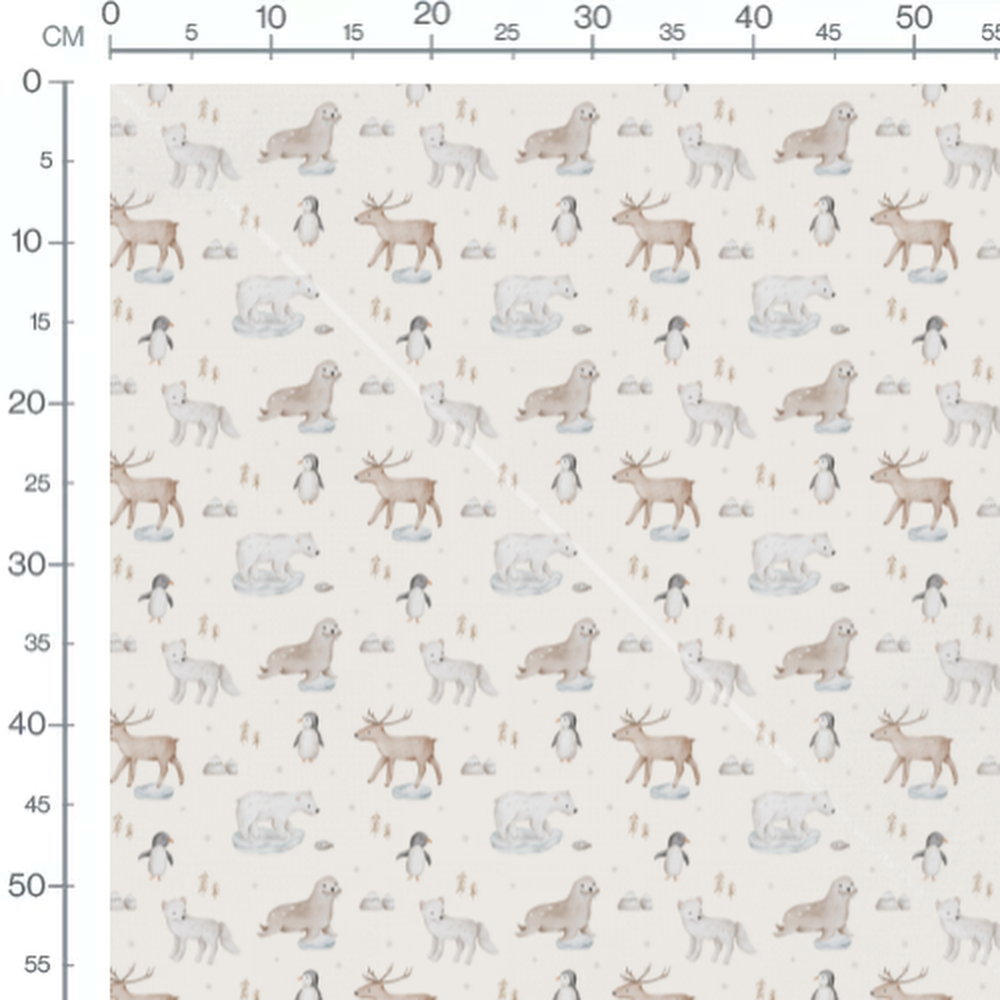 Tissu - Animaux polaires sur fond beige