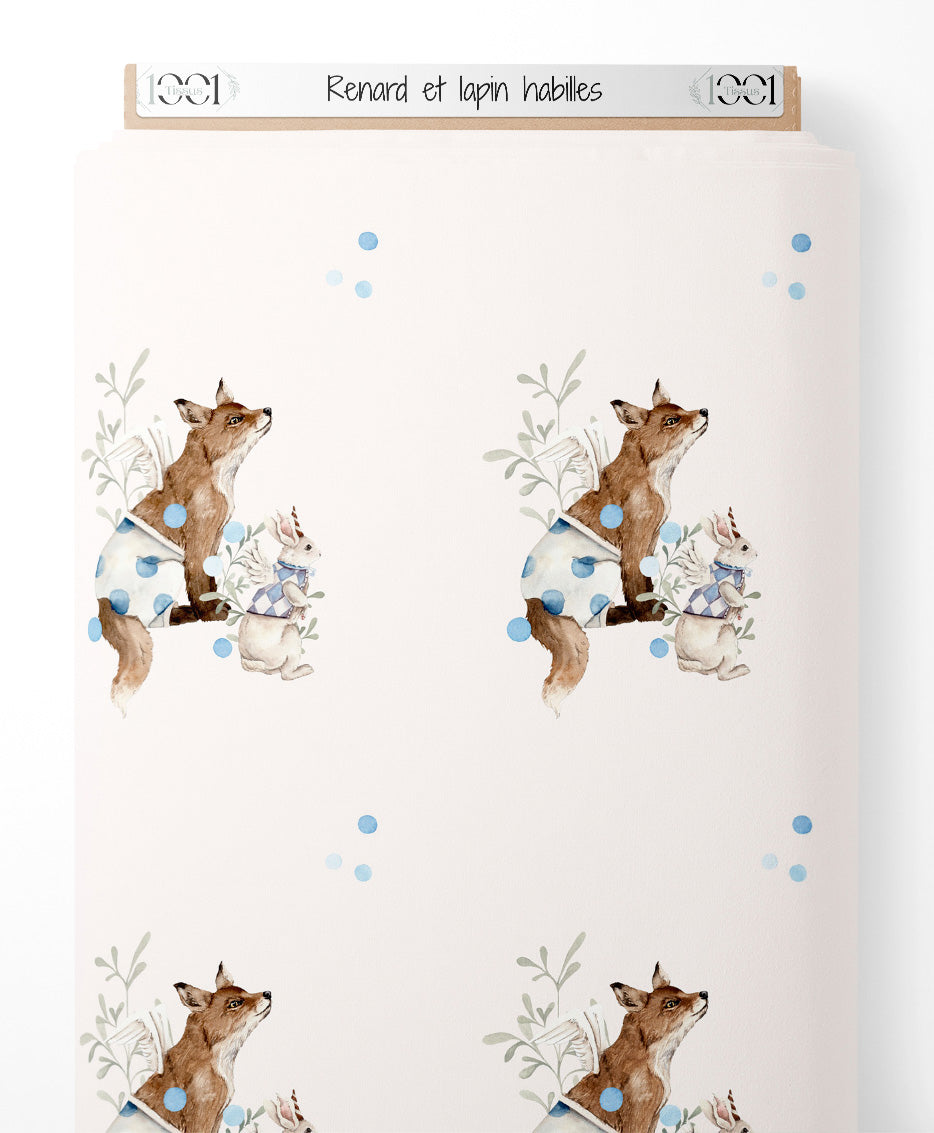 Tissu - Renard et lapin habillés