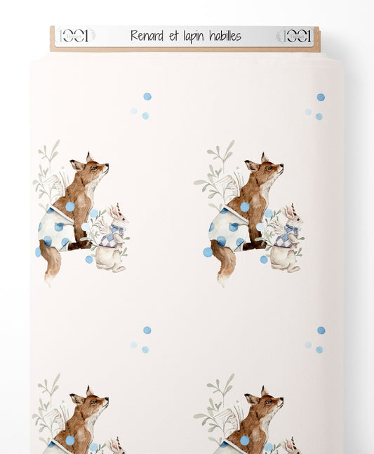 Tissu - Renard et lapin habillés