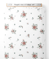 Tissu - Bouquets roses et feuillage vert