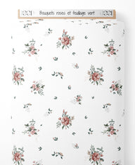 Tissu - Bouquets roses et feuillage vert
