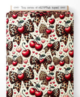 Tissu - cerises et nœuds leopard