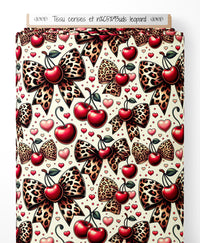 Tissu - cerises et nœuds leopard