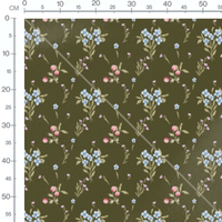 Tissu - Bouquets bleus et roses verts