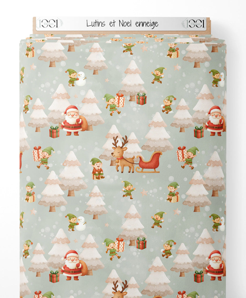 Tissu - Lutins et Noël enneigé