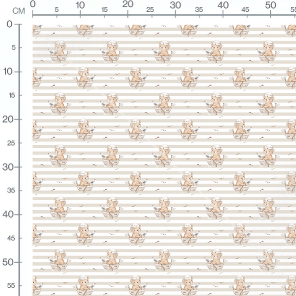 Tissu - Oursons marins et mouettes