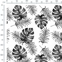 Tissu - Feuilles tropicales noir et blanc