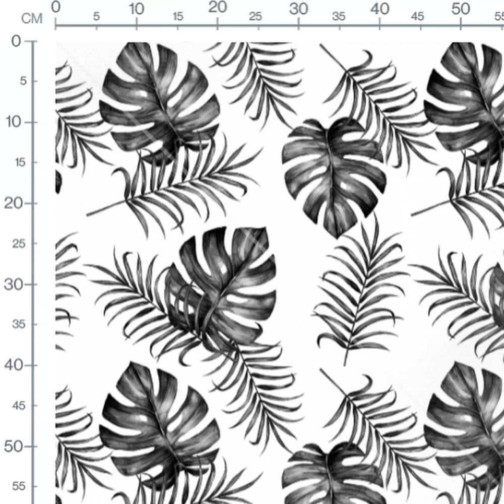 Tissu - Feuilles tropicales noir et blanc