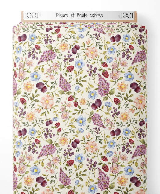 Tissu - Fleurs et fruits colorés