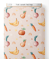 Tissu - Fruits souriants sur fond beige