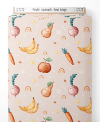 Tissu - Fruits souriants sur fond beige