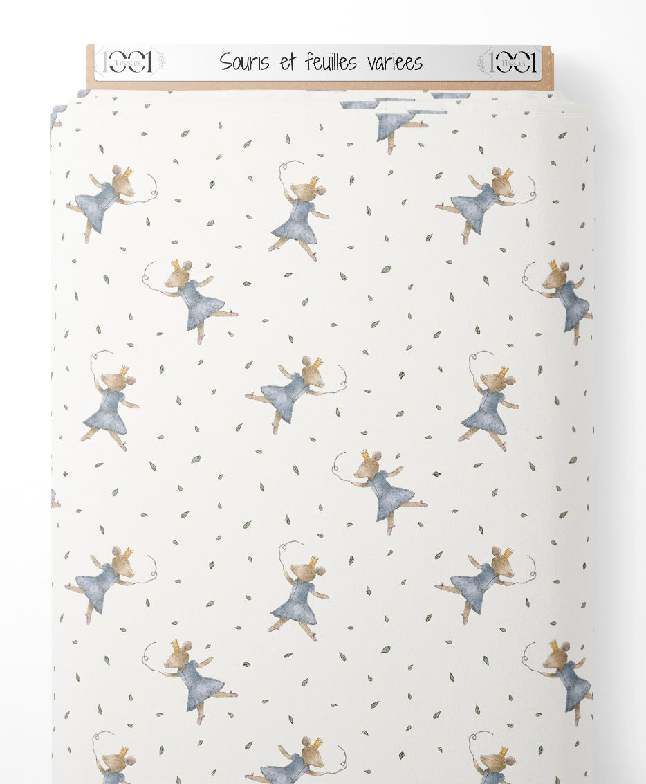 Tissu - Souris et feuilles variées