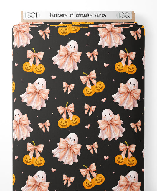 Tissu - Fantômes et citrouilles noires
