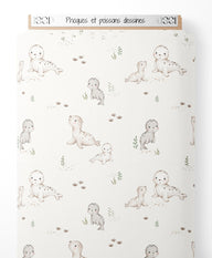 Tissu - Phoques et poissons dessinés