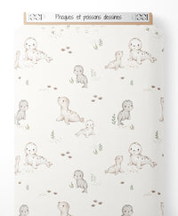 Tissu - Phoques et poissons dessinés