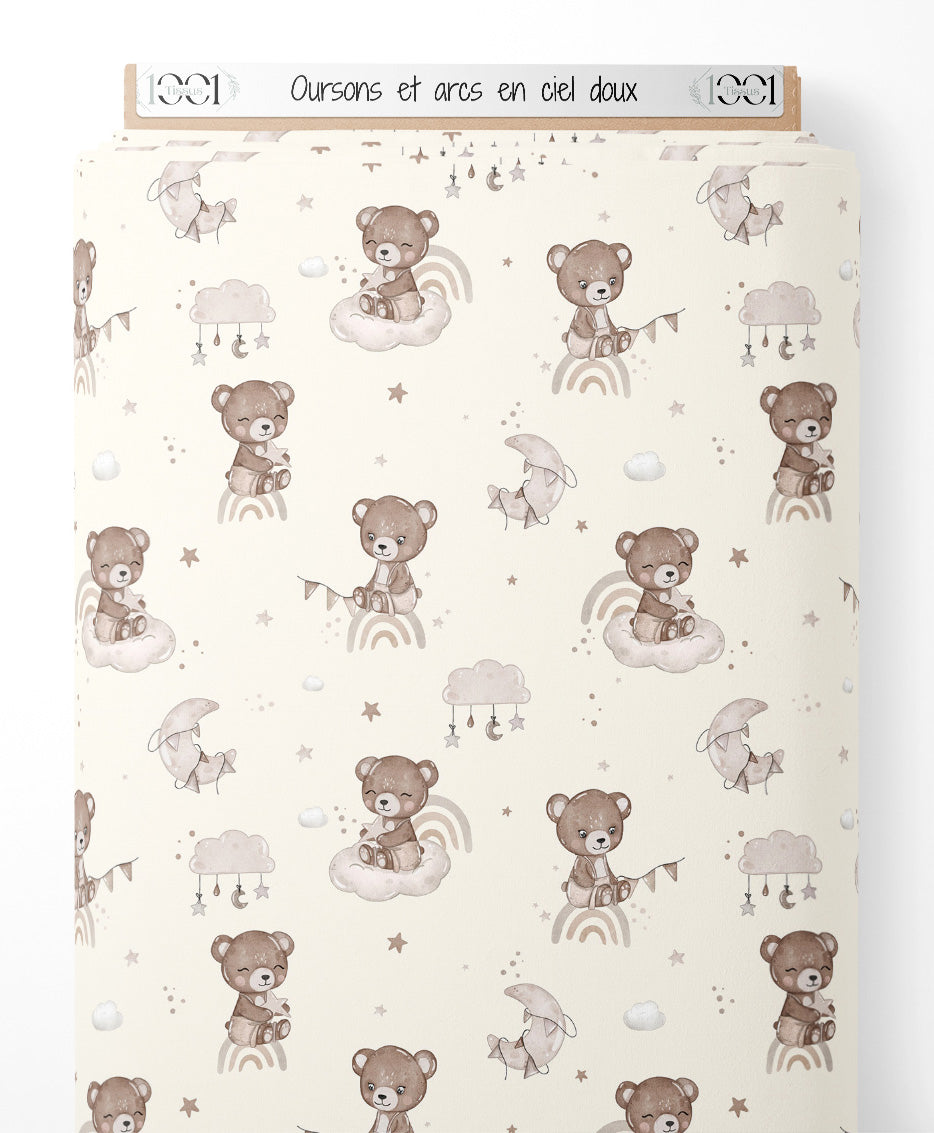 Tissu - Oursons et arcs-en-ciel doux