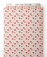 Tissu - Cœurs rouges variés beige