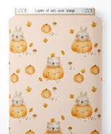 Tissu - Lapins et ours assis orange