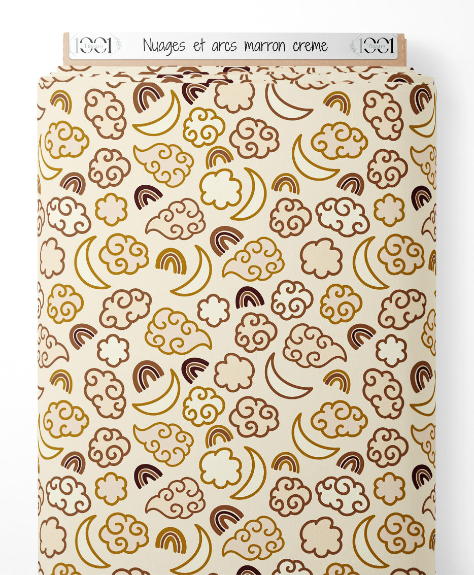 Tissu - Nuages et arcs marron crème