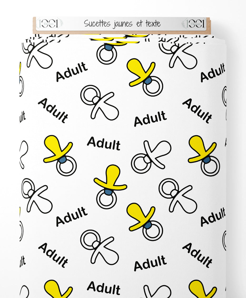 Tissu - Sucettes jaunes et texte