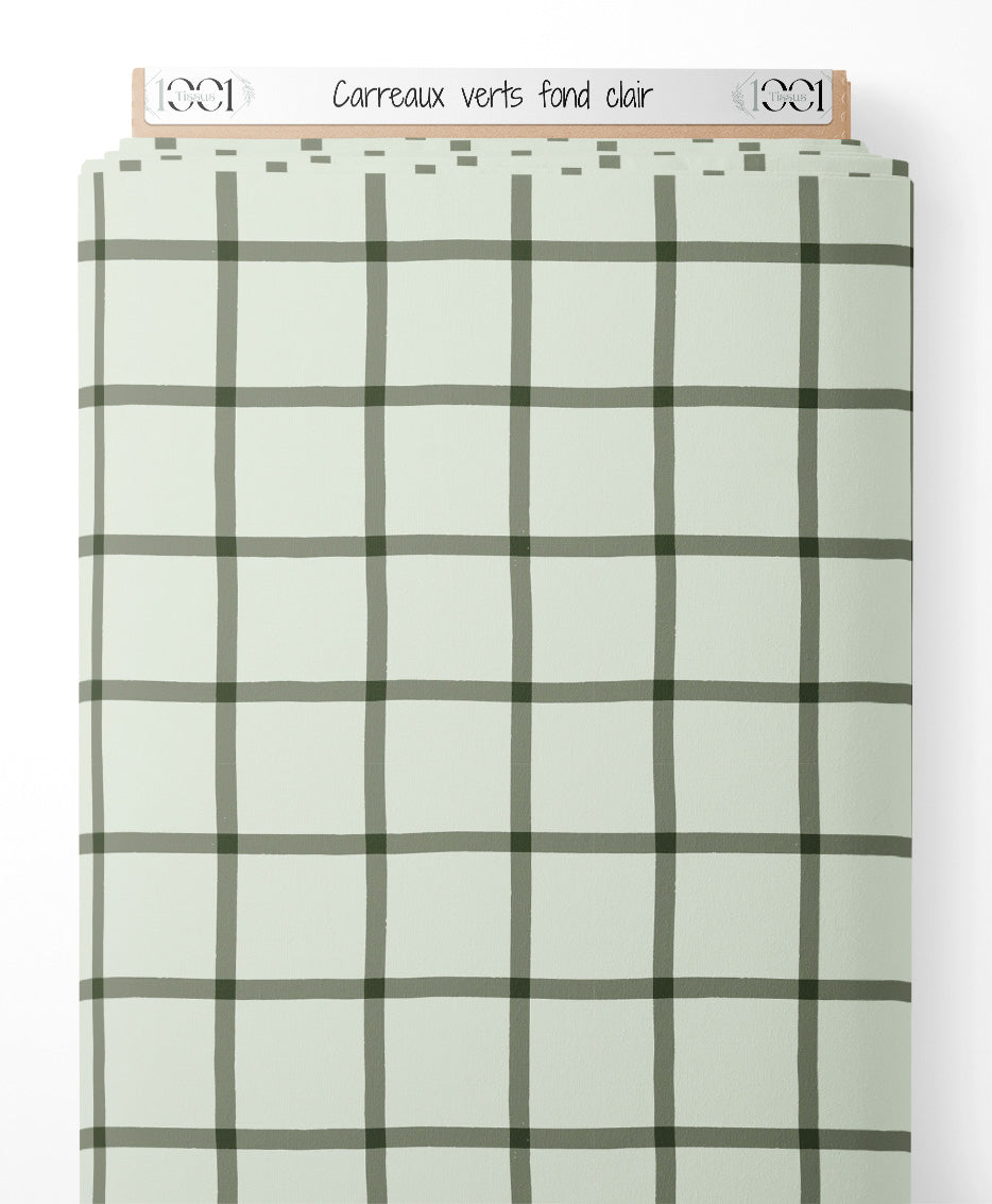 Tissu - Carreaux verts sur fond clair