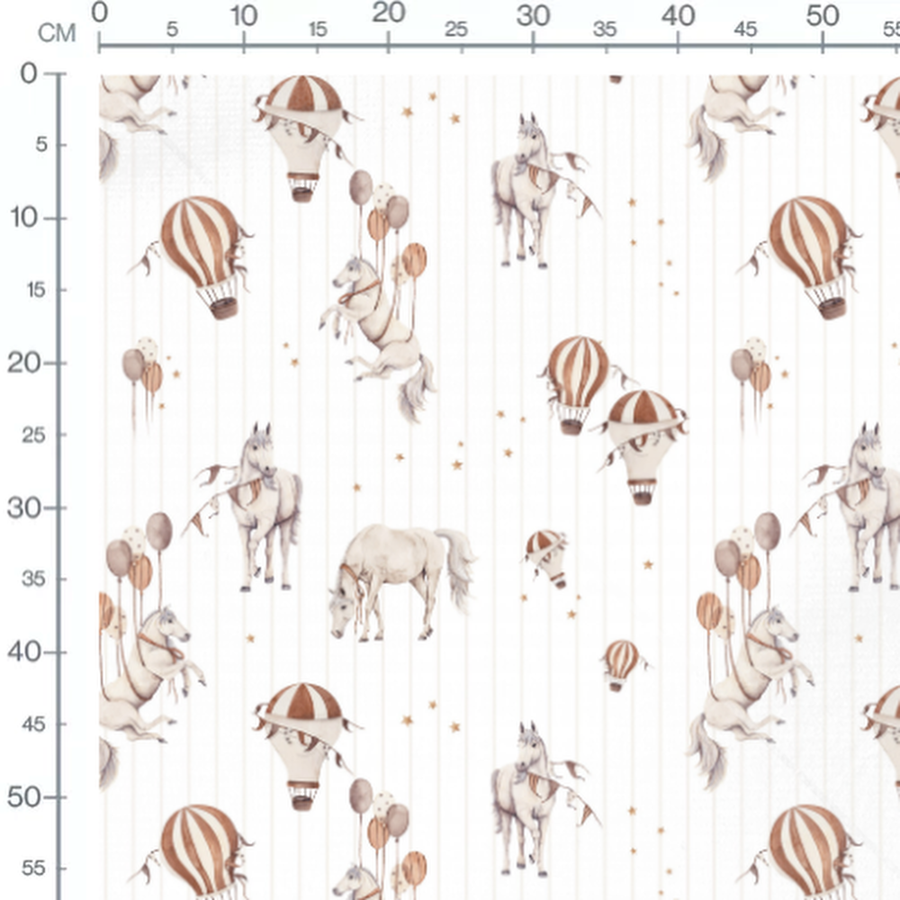 Tissu - Chevaux et montgolfières vintage