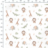 Tissu - Animaux pastel sur fond blanc