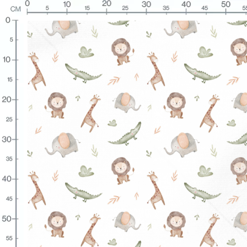 Tissu - Animaux pastel sur fond blanc