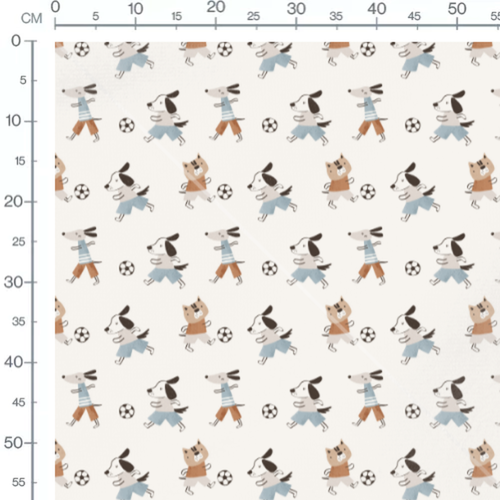 Tissu - Chiens ludiques sur fond blanc