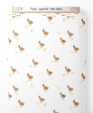 Tissu - Poules aquarelle fond blanc