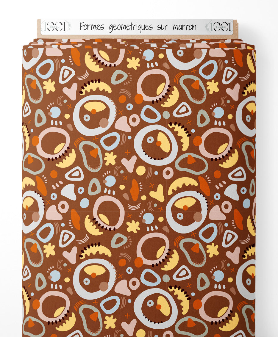 Tissu - Formes géométriques sur marron
