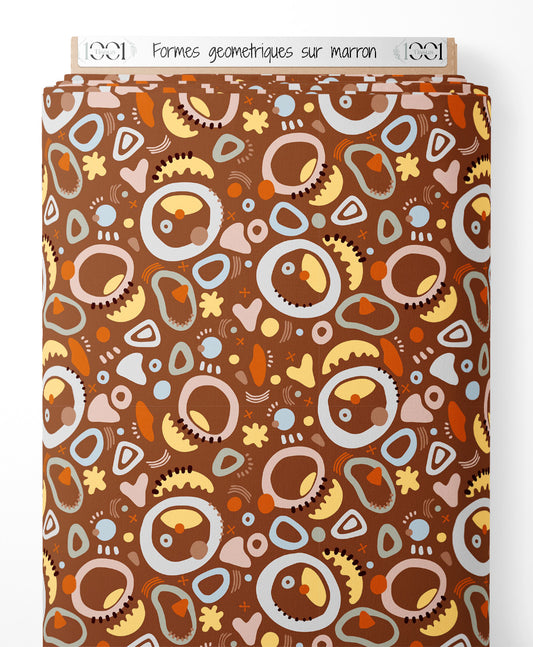 Tissu - Formes géométriques sur marron