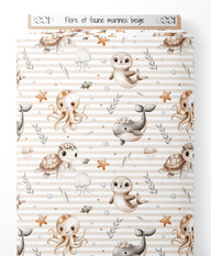 Tissu - Flore et faune marines beige