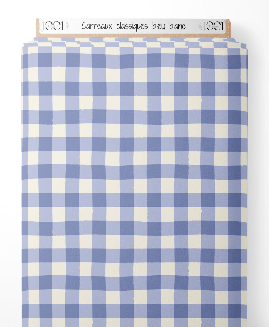 Tissu - Carreaux classiques bleu blanc