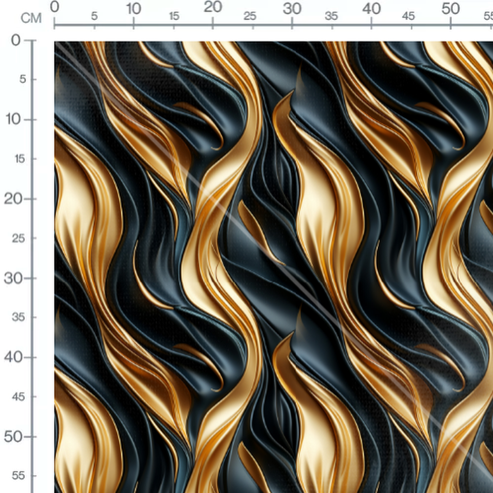 Tissu - Flammes Abstraites Or Noir