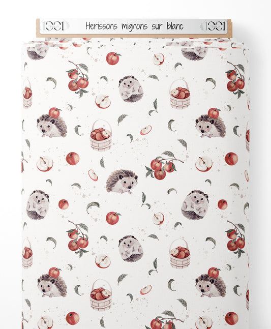 Tissu - Hérissons mignons sur blanc