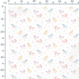 Tissu - Licornes pastel et fleurs blanches