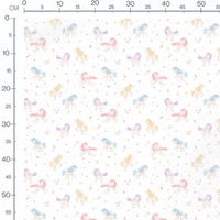 Tissu - Licornes pastel et fleurs blanches