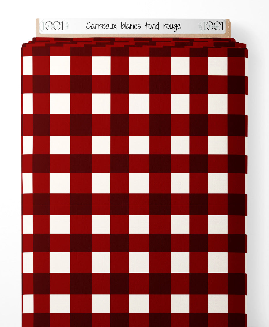 Tissu - Carreaux blancs sur fond rouge