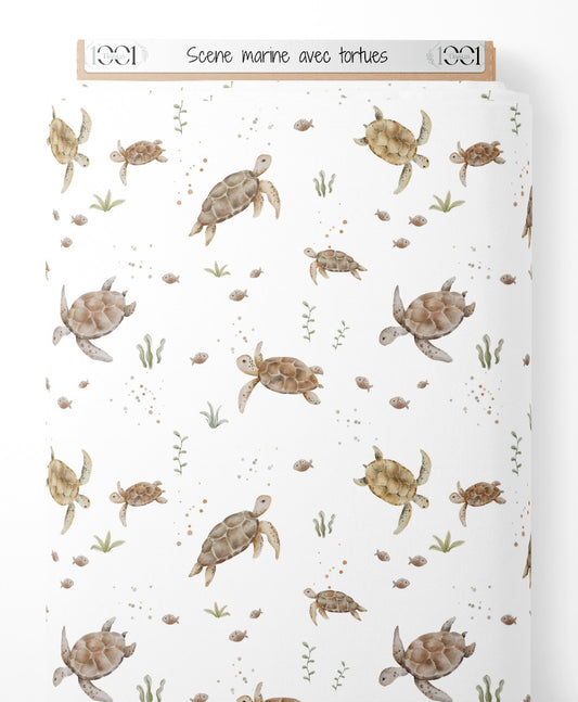 Tissu - Scène marine avec tortues