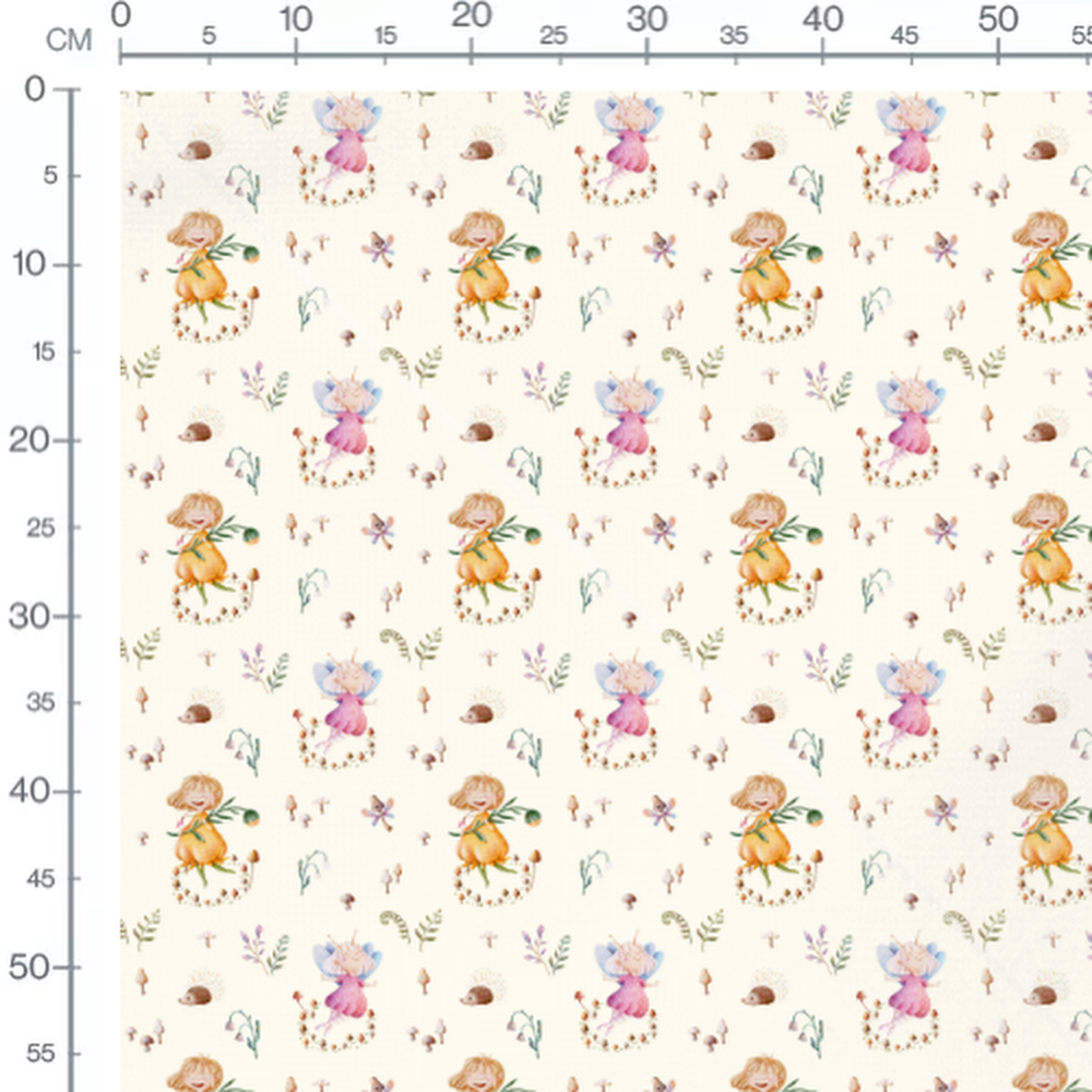 Tissu - Fées colorées et champignons